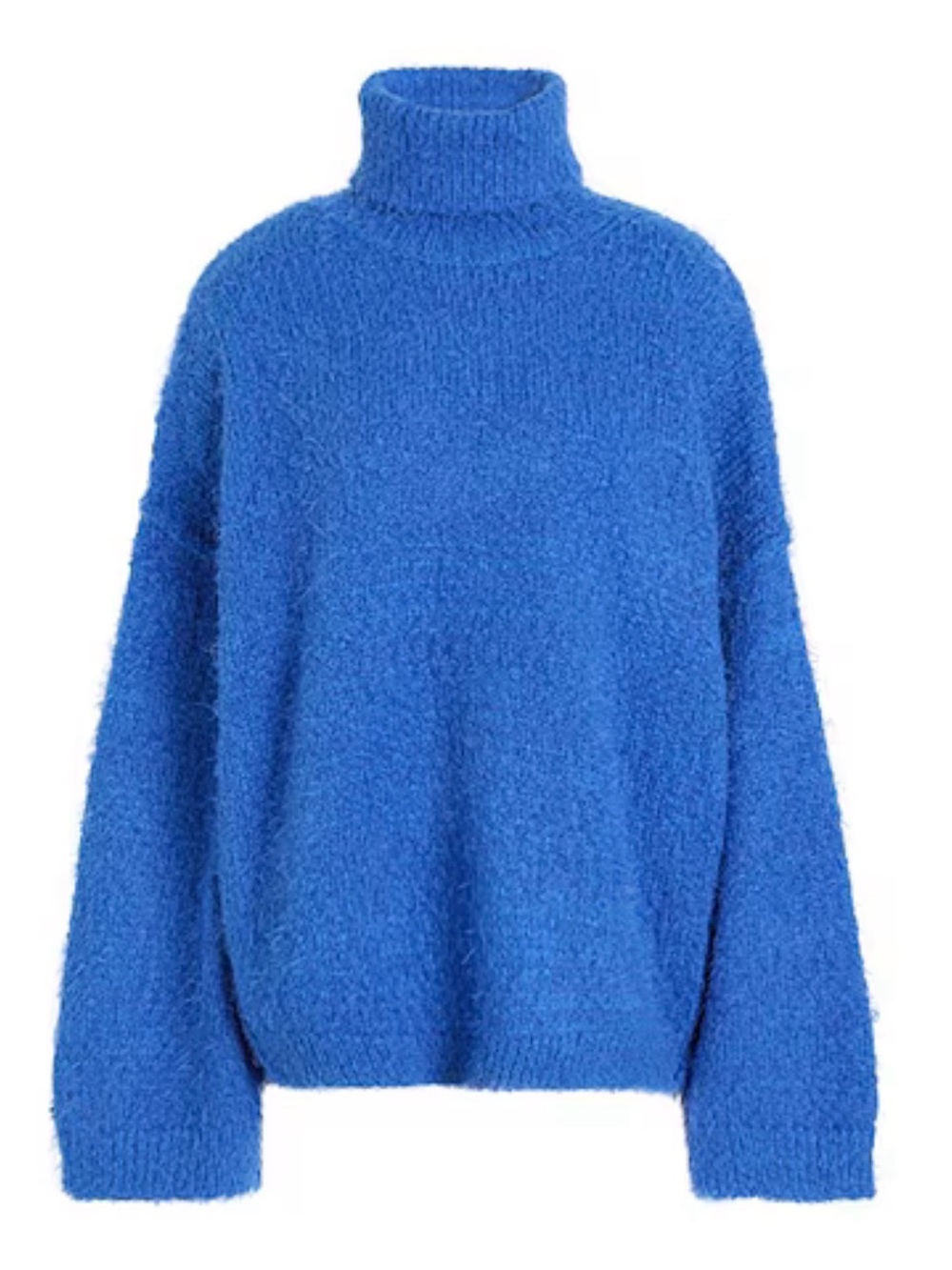 Topshop Oversized Drop Shoulder Fuzzy Blue High Neck Sweater- Medium